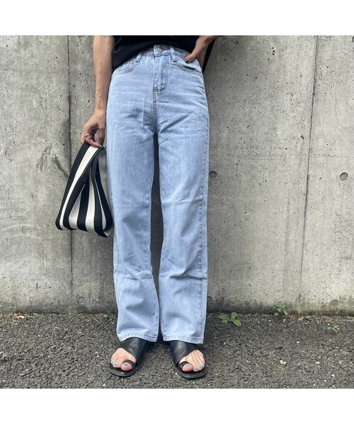 copine(コピン)の「ハイウエストサイドラインストレートデニム(サックス)(デニムパンツ・レディース・サックス・S)」の2枚目の写真