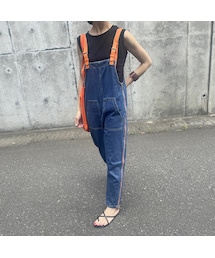 サイドジップデザインデニムサロペット(ブルー )