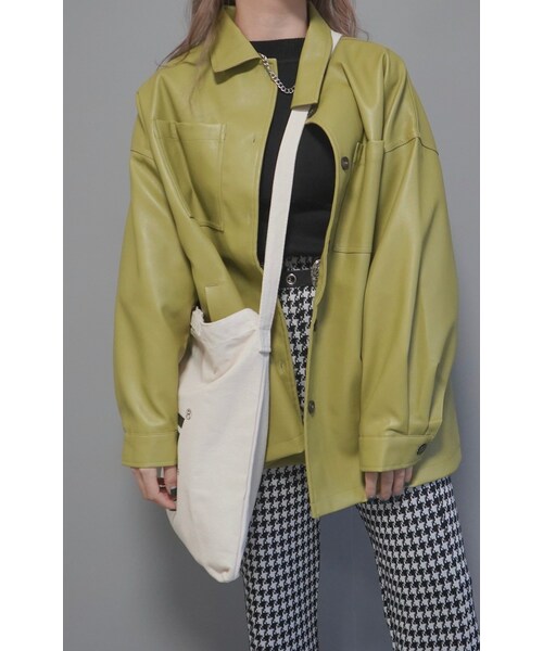 A.D.G（エーディージー）の「Eco Leather CPO Jacket (light green)（ミリタリージャケット・レディース・グリーン・FREE）」の2枚目の写真