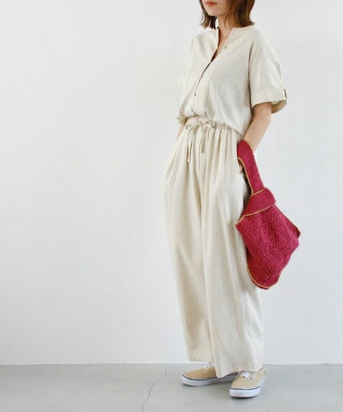 Crisp（クリスプ）の「ショートスリーブオールインワン[c2R3251]（つなぎ/オールインワン・レディース・ブラック/ナチュラル・FREE）」の2枚目の写真