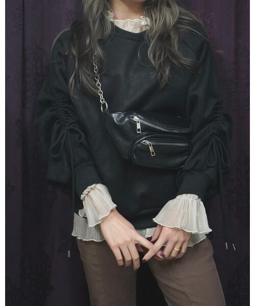 A.D.G（エーディージー）の「Ribbon Strings Sleeve Big Sweat PO (black)（Tシャツ/カットソー・レディース・ブラック・FREE）」の2枚目の写真