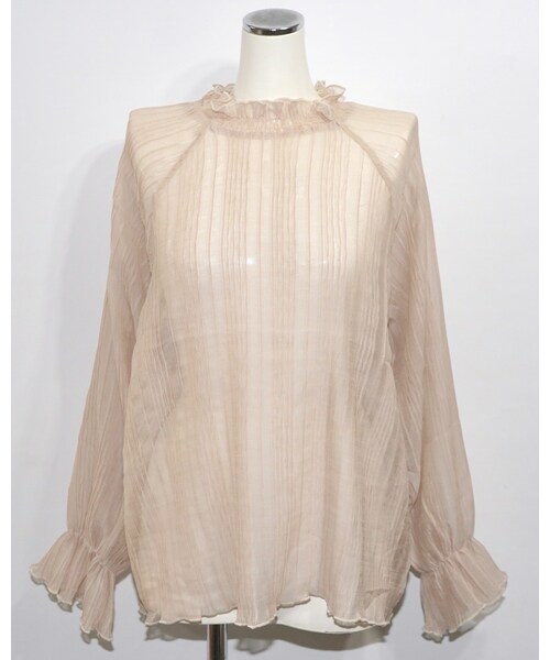 A.D.G（エーディージー）の「Balloon Sleeve Crinkle Sheer Tops (light beige)（シャツ/ブラウス・レディース・ベージュ・FREE）」の5枚目の写真