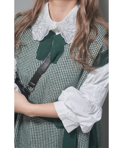 A.D.G（エーディージー）の「Houndstooth Long Vest Onepiece (green) *with Belt（ワンピース・レディース・グリーン・FREE）」の2枚目の写真