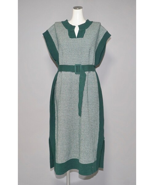 A.D.G（エーディージー）の「Houndstooth Long Vest Onepiece (green) *with Belt（ワンピース・レディース・グリーン・FREE）」の6枚目の写真