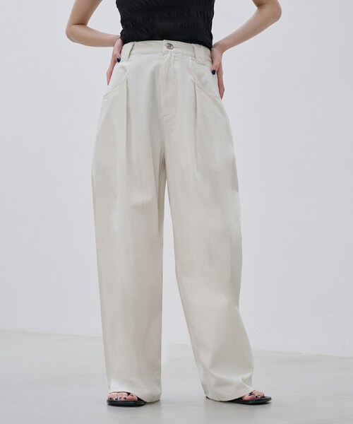 完売品 SIWEMシウム ワイドテーパードデニム コットン サンドホワイト xs 完売品 SIWEMシウム ワイドテーパードデニム コットン サンド