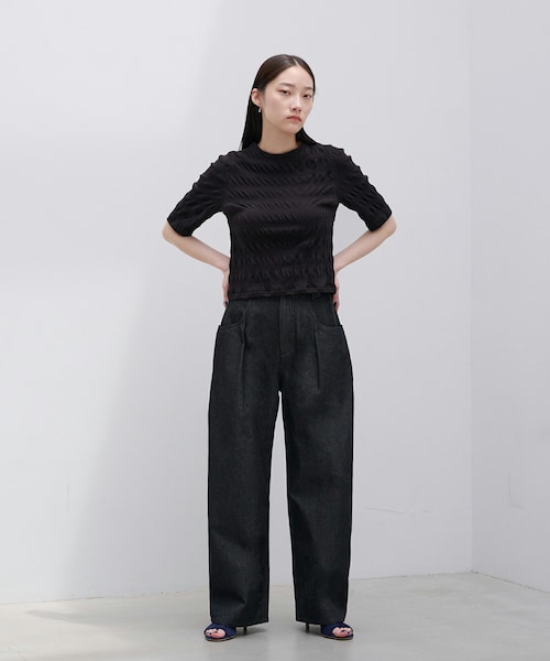 SIWEM（シウム）の「RUCHED SHORT SLEEVE TOPS（Tシャツ/カットソー・レディース・ブラック・F）」の5枚目の写真