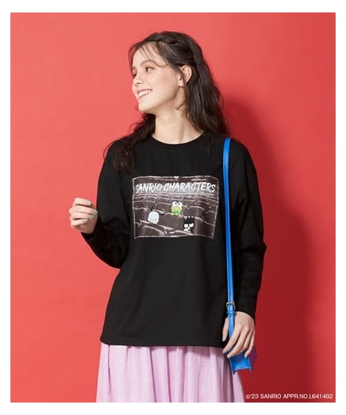 nissen（ニッセン）の「大きいサイズ色々選べるフォトコラボ　長袖Tシャツ／サンリオキャラクター（Tシャツ/カットソー・レディース・ターコイズグリーン(シナモロール)/パープル(キャラクターズ)/黒(ハピダンブイ)/ミルクティー(ハローキティ)/ピンク(マイメロディ)・L/LL/3L/4L/5L/6L/8L/10L）」の4枚目の写真