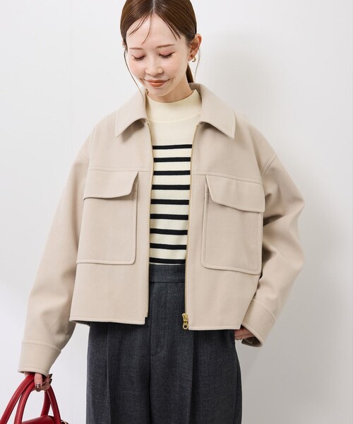 ROPE' PICNIC（ロペピクニック）の「ジャージーメルトンシリーズ ポケット付きジップブルゾン/リンクコーデ（ブルゾン・レディース・チャコール/ライトグレー/ブラウン系/ベージュ・F）」の22枚目の写真