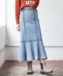 nissen | 大きいサイズマーメイドデザインストレッチデニムスカート（ゆったりヒップ）(デニムスカート)