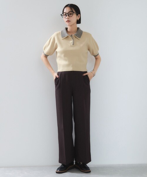 VIS（ビス）の「ダブルカラーポロトップス（ポロシャツ・レディース・チャコール/キナリ/ブラウン・F）」の9枚目の写真