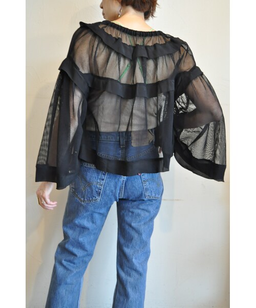--（--）の「メッシュボリュームブラウス（シャツ/ブラウス・レディース・ホワイト/ブラック・one）」の2枚目の写真