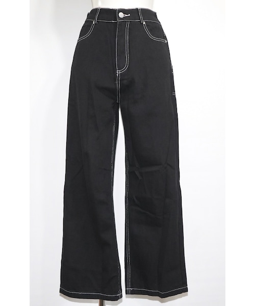 A.D.G（エーディージー）の「Back Pocket Design White Stitch Black Wide Pants（デニムパンツ・レディース・ブラック・FREE）」の5枚目の写真