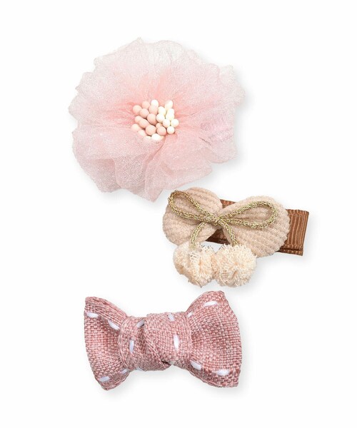SLAP SLIP BABY（スラップスリップベビー）の「リボンフラワーヘアクリップ3点セットベビー（その他ベビー用品・キッズ・ピンク/その他/ホワイト/ブラウン・ワンサイズ）」の4枚目の写真