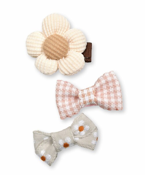 SLAP SLIP BABY（スラップスリップベビー）の「リボンフラワーヘアクリップ3点セットベビー（その他ベビー用品・キッズ・ピンク/その他/ホワイト/ブラウン・ワンサイズ）」の2枚目の写真