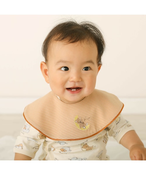 SLAP SLIP BABY(スラップスリップベビー)の「アニマルクルマチェリーお花刺しゅう付きリバーシブルスタイベビー(スタイ/よだれかけ・キッズ・ブルー/ピンク/ブラウン/ホワイト・ワンサイズ)」の3枚目の写真