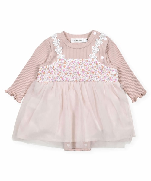 SLAP SLIP BABY（スラップスリップベビー）の「花柄切り替えチュールスカートドッキングロンパースベビー(70~80cm)（ロンパース・キッズ・イエロー/ピンク・70）」の2枚目の写真