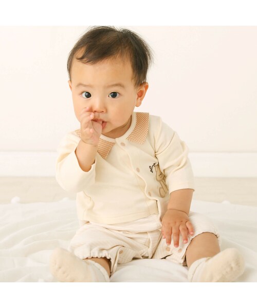 SLAP SLIP BABY（スラップスリップベビー）の「チェック柄襟付切り替え2WAYロンパースベビー(50~70cm)（ロンパース・キッズ・ブルー/ベージュ・ワンサイズ）」の2枚目の写真