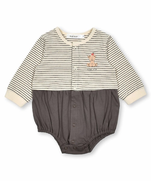 SLAP SLIP BABY（スラップスリップベビー）の「アニマルプリントボーダー柄ドッキングボディミニベビー(70~80cm)（ロンパース・キッズ・イエロー/ホワイト・70）」の2枚目の写真