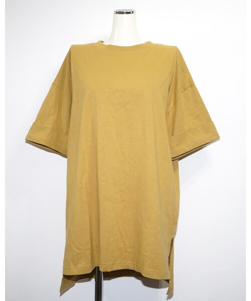 A.D.G（エーディージー）の「Oversized Roll-up Sleeve TEE (mustard yellow)（Tシャツ/カットソー・レディース・イエロー・FREE）」の5枚目の写真