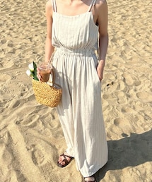 バックオープンストライプオールインワン