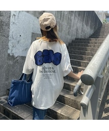 copine | サガラ刺繍ロゴ×プリントビッグTシャツ(ホワイト)(Tシャツ/カットソー)