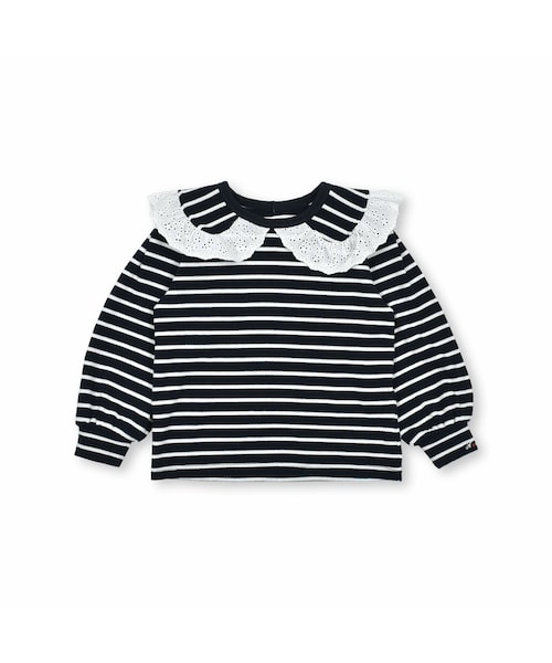 Noeil aime BeBe(ノイユエイムベベ)の「フラットカラーボーダーブラウスTシャツ(80~130cm)(Tシャツ/カットソー・キッズ・ブルー/オレンジ・110)」の1枚目の写真