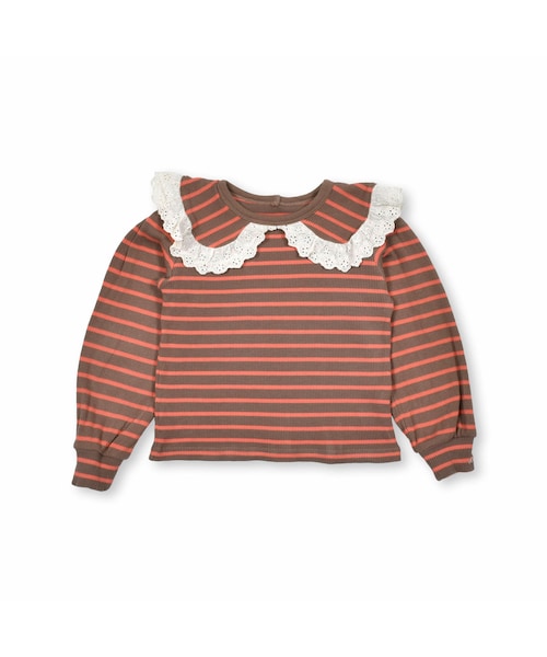 Noeil aime BeBe(ノイユエイムベベ)の「フラットカラーボーダーブラウスTシャツ(80~130cm)(Tシャツ/カットソー・キッズ・ブルー/オレンジ・110)」の2枚目の写真