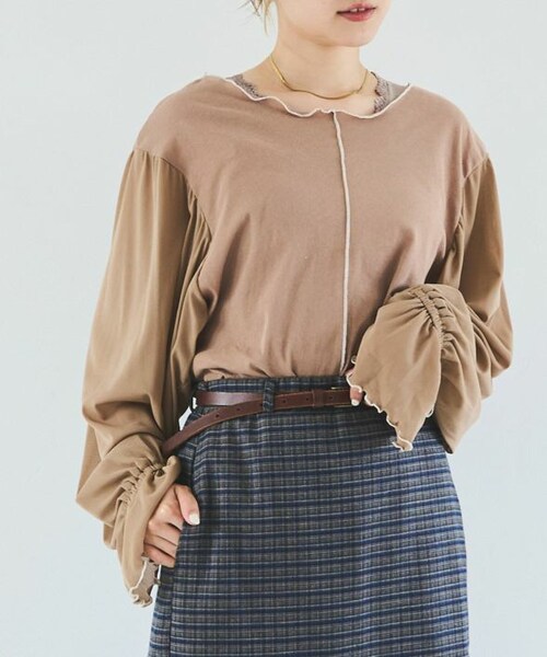 Crisp（クリスプ）の「シアースリーブメロウTシャツ[c1R3385]（Tシャツ/カットソー・レディース・ベージュ/ブラウン・FREE）」の2枚目の写真