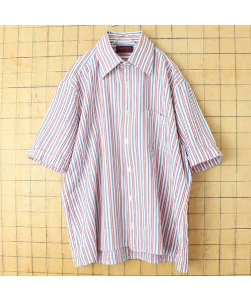 の「70s 80s EURO Rubin ストライプ シャツ メンズL相当 レッド ブルー 