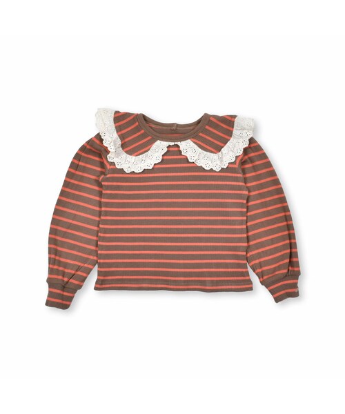 Noeil aime BeBe(ノイユエイムベベ)の「ニットデニムジャンパースカート(80~130cm)(ジャンパースカート・キッズ・ベージュ/ブラウン・110)」の2枚目の写真
