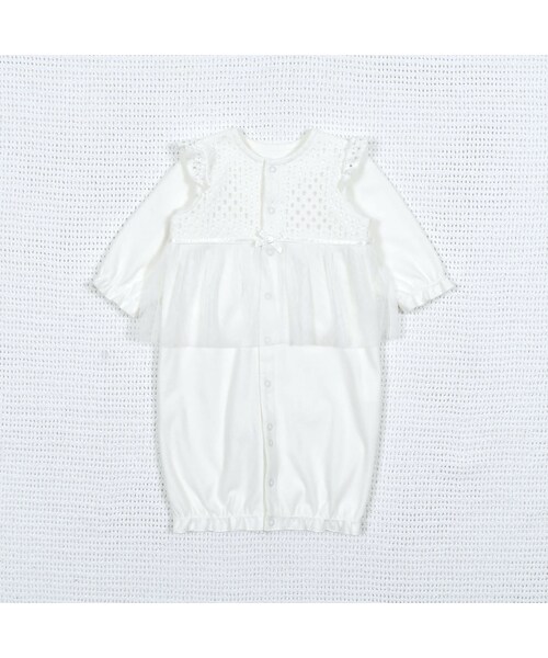 fillot de bebe reduction（フィヨデュベベルダクティオン）の「ベアフライスレースチュニック2WAYオール(50~75cm)（サロペット/オーバーオール・キッズ・オレンジ/ホワイト・50-75cm）」の3枚目の写真