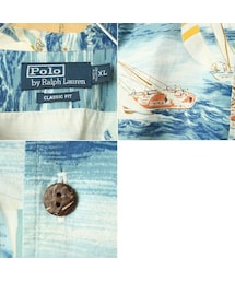 90s Polo ラルフローレン アロハシャツ　ヨット シルク　XXL 古着 Polo Ralph Lauren 船 ヨット 総柄 半袖 開襟 ボックス