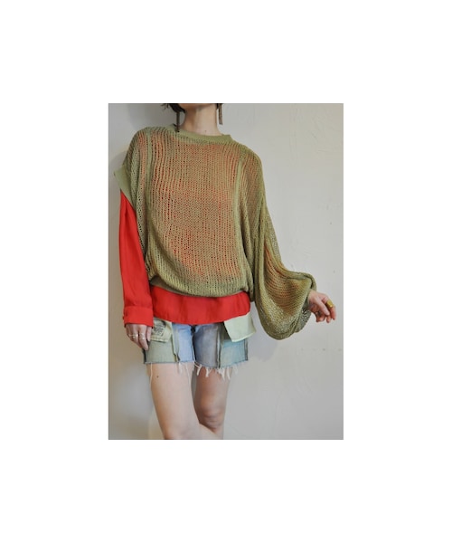 hippiness（ヒッピネス）の「トリコームニット（ニット/セーター・レディース・ホワイト/グリーン/ブラック・one）」の3枚目の写真