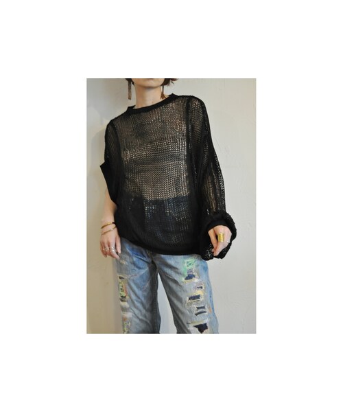 hippiness（ヒッピネス）の「トリコームニット（ニット/セーター・レディース・ホワイト/グリーン/ブラック・one）」の2枚目の写真