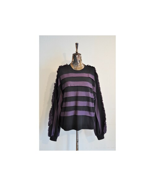 RehersalL（リハーズオール）の「ボーダーパッチロンT（Tシャツ/カットソー・レディース・ブルー/パープル/ベージュ/グレー・one）」の4枚目の写真