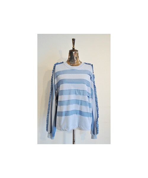 RehersalL（リハーズオール）の「ボーダーパッチロンT（Tシャツ/カットソー・レディース・ブルー/パープル/ベージュ/グレー・one）」の2枚目の写真