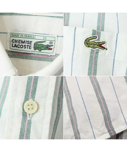 FRENCH LACOSTE(フレンチラコステ)の「70s 80s フランス製 フレンチラコステ Lacoste 半袖 ストライプ ボタンダウン シャツ ホワイト メンズM相当 ヨーロッパ古着(シャツ/ブラウス・レディース・ホワイト・M)」の2枚目の写真