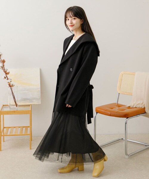 SENSE OF PLACE by URBAN RESEARCH（センスオブプレイスバイアーバンリサーチ）の「ビッグカラーミディコート（テーラードジャケット・レディース・GRY×O.WHT/GREIGE/BLACK・one）」の10枚目の写真