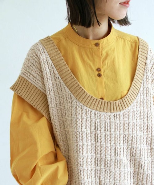 Crisp（クリスプ）の「バイカラーオーバーニットベスト[c1R3343]（ベスト・レディース・ブラウン/アイボリー・FREE）」の2枚目の写真
