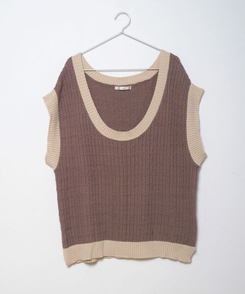 Crisp（クリスプ）の「バイカラーオーバーニットベスト[c1R3343]（ベスト・レディース・ブラウン/アイボリー・FREE）」の4枚目の写真
