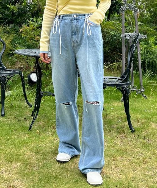 DHOLIC(ディーホリック)の「ドロストワイドデニムパンツ(デニムパンツ・レディース・ブルー・FREE)」の1枚目の写真