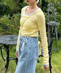 DHOLIC | パイピングラウンドネックニット(Tシャツ/カットソー)