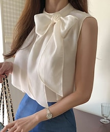 DHOLIC | シフォンリボンネックノースリーブブラウス(シャツ/ブラウス)