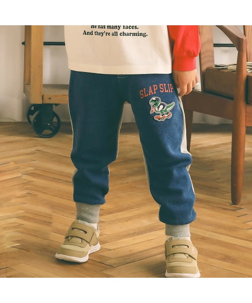 SLAP SLIP(スラップスリップ)の「デニムニット前後切り替えパンツ(80~130cm)(スウェットパンツ・キッズ・ブルー/その他・110)」の1枚目の写真