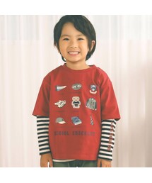 SLAP SLIP | 前面プリントパッチ刺しゅう半袖Tシャツ+ボーダー柄長袖Tシャツ2点セット(80~130cm)(Tシャツ/カットソー)
