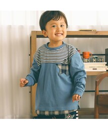 SLAP SLIP | 【お揃い】チェック柄星ポケット付ボーダー切替長袖Tシャツ(80~130cm)(Tシャツ/カットソー)