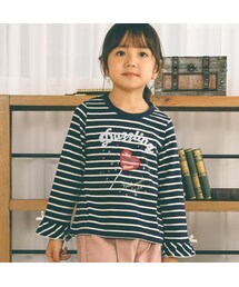 SLAP SLIP | 無地ボーダー柄袖口フリルウサギハートモチーフキラキラスパンコール長袖Tシャツ(80~130cm)(Tシャツ/カットソー)