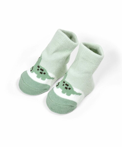 SLAP SLIP BABY（スラップスリップベビー）の「恐竜モチーフカップソックスベビー(9~12cm)（ベビーシューズ/ベビーソックス・キッズ・ブルー/グリーン・ワンサイズ）」の2枚目の写真