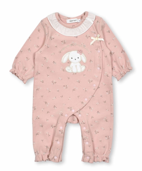 SLAP SLIP BABY（スラップスリップベビー）の「襟付き花柄ウサギ刺しゅうロンパースベビー(60~80cm)（ロンパース・キッズ・ホワイト/ピンク・70）」の2枚目の写真