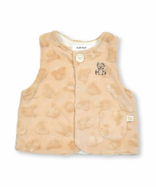SLAP SLIP BABY（スラップスリップベビー）の「アニマルウサギクマ刺しゅう付ぽこぽこアニマル柄ボアベストベビー(70~80cm)（その他ベビーウェア・キッズ・ピンク/ブルー/ベージュ・ワンサイズ）」の2枚目の写真
